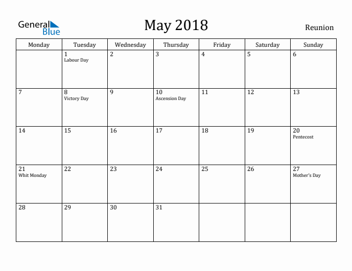 May 2018 Calendar Reunion