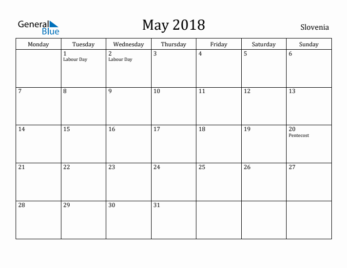 May 2018 Calendar Slovenia