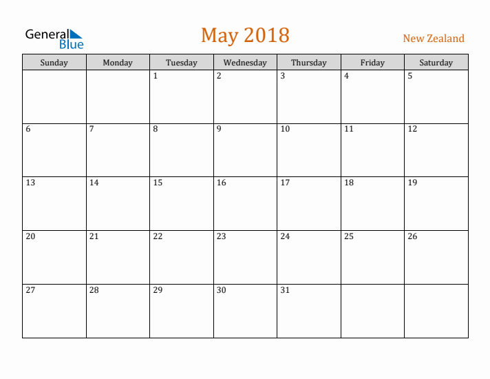 May 2018 Holiday Calendar with Sunday Start