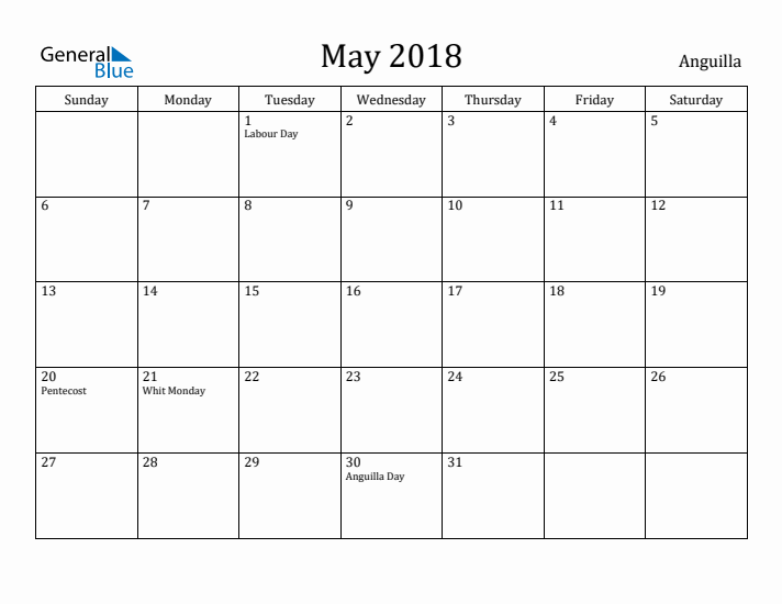 May 2018 Calendar Anguilla