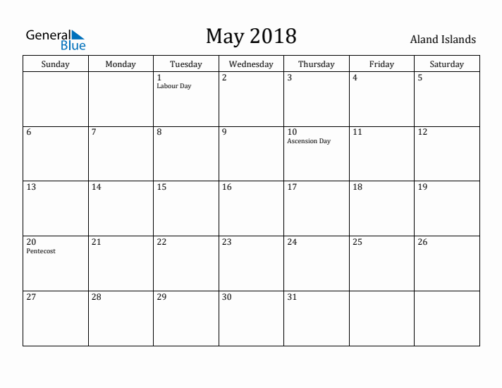 May 2018 Calendar Aland Islands