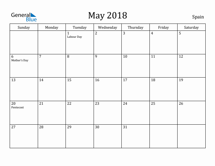 May 2018 Calendar Spain