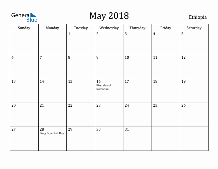 May 2018 Calendar Ethiopia