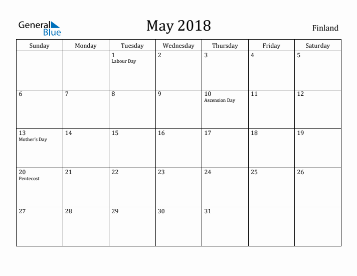 May 2018 Calendar Finland