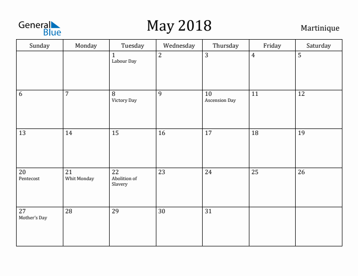 May 2018 Calendar Martinique