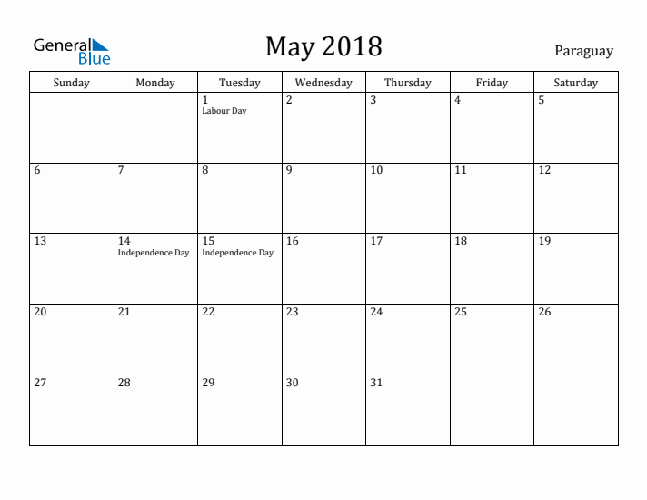 May 2018 Calendar Paraguay