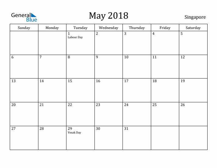 May 2018 Calendar Singapore