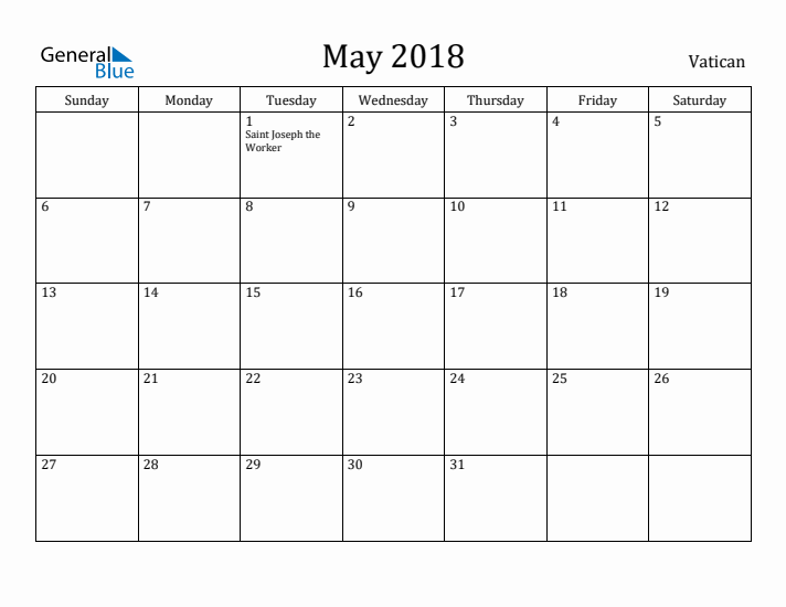 May 2018 Calendar Vatican