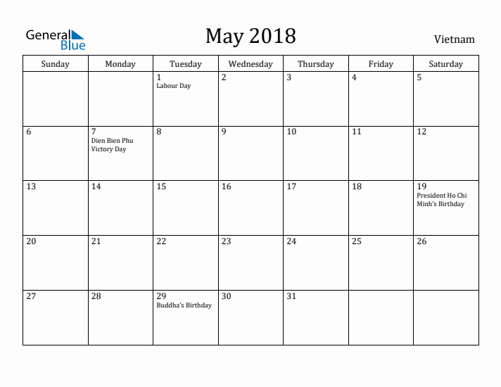 May 2018 Calendar Vietnam