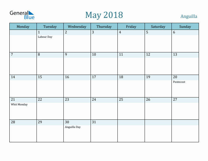 May 2018 Calendar with Holidays