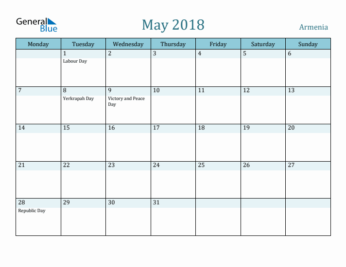 May 2018 Calendar with Holidays