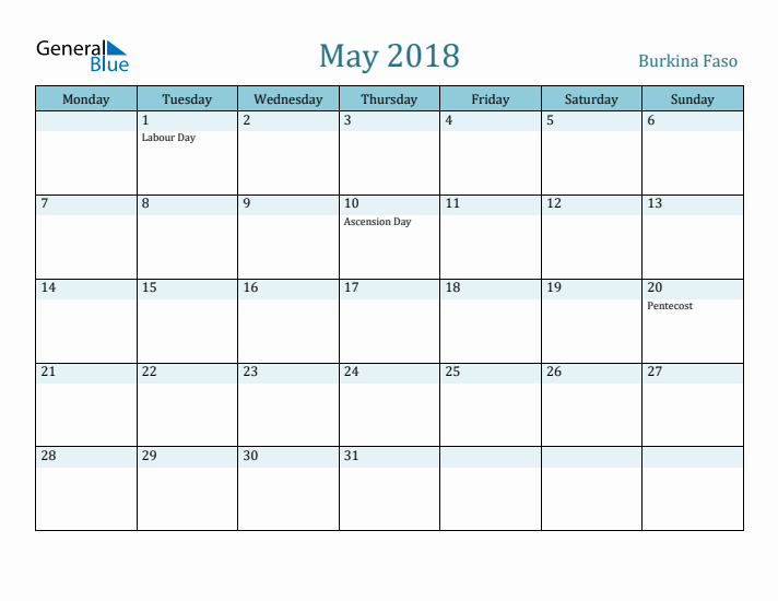 May 2018 Calendar with Holidays