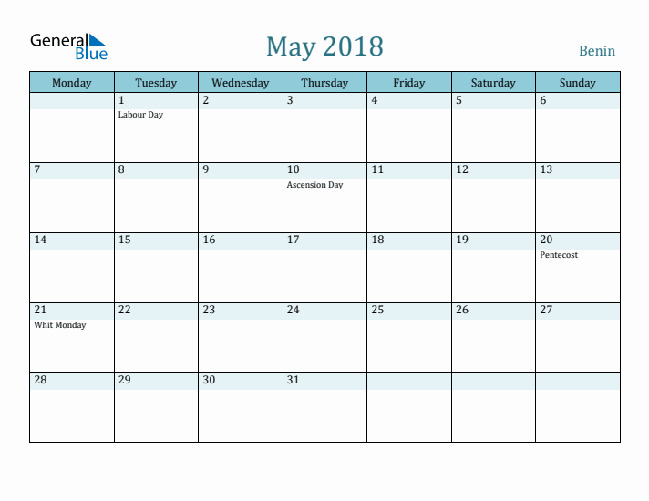 May 2018 Calendar with Holidays