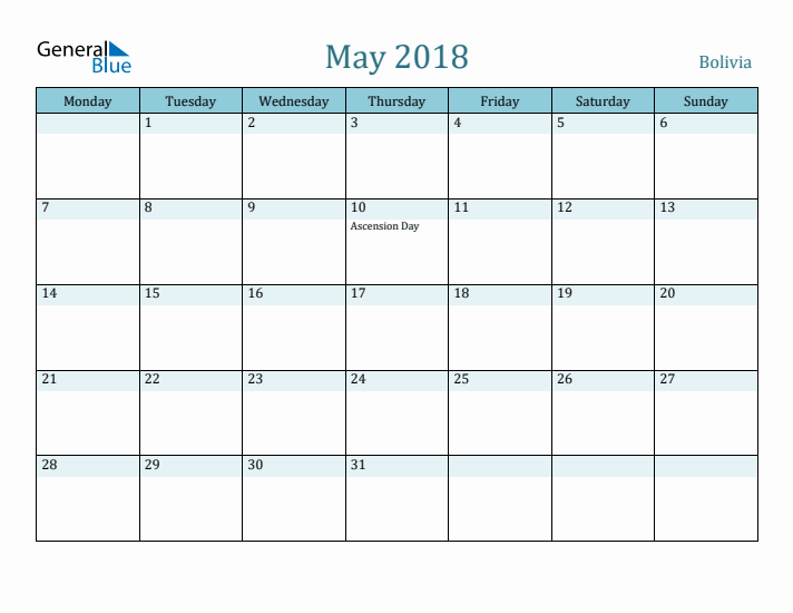 May 2018 Calendar with Holidays