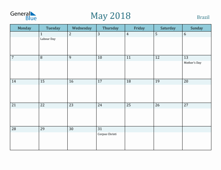 May 2018 Calendar with Holidays