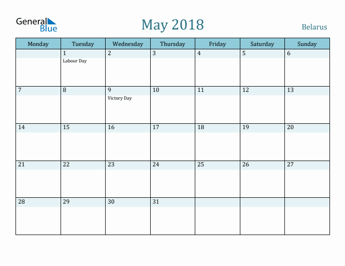 May 2018 Calendar with Holidays