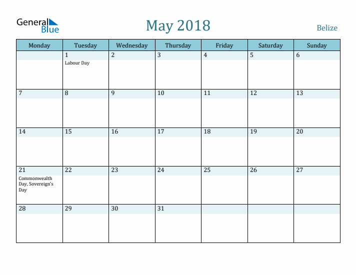 May 2018 Calendar with Holidays