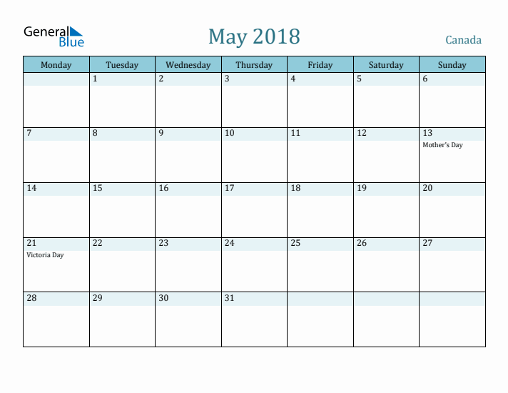 May 2018 Calendar with Holidays