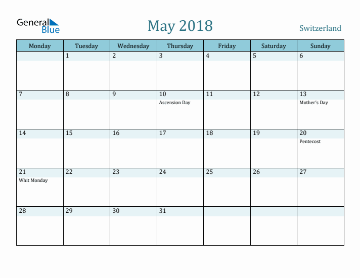 May 2018 Calendar with Holidays