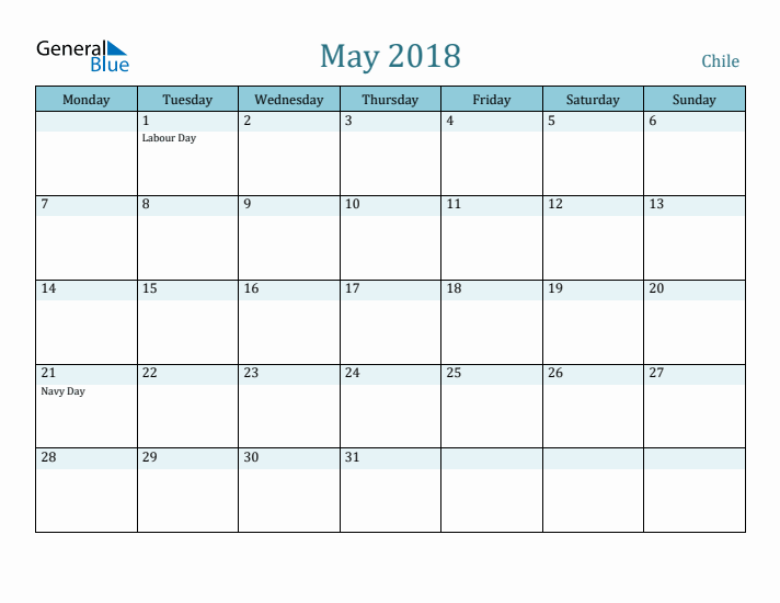 May 2018 Calendar with Holidays