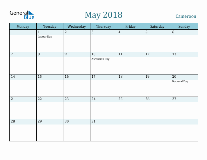 May 2018 Calendar with Holidays