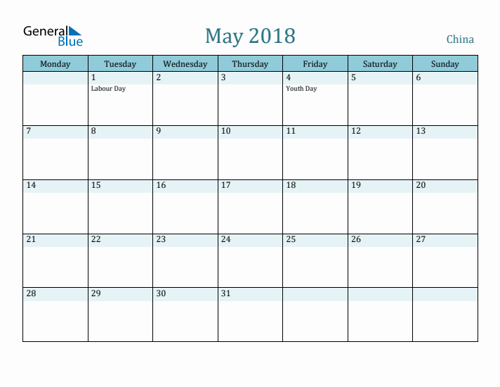 May 2018 Calendar with Holidays