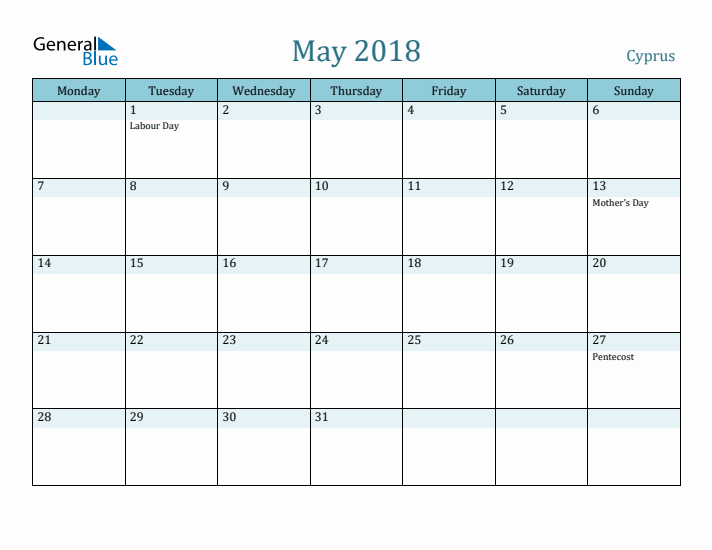 May 2018 Calendar with Holidays