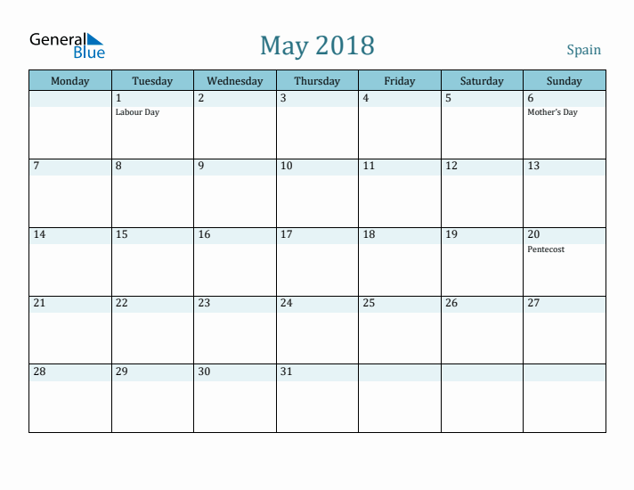 May 2018 Calendar with Holidays