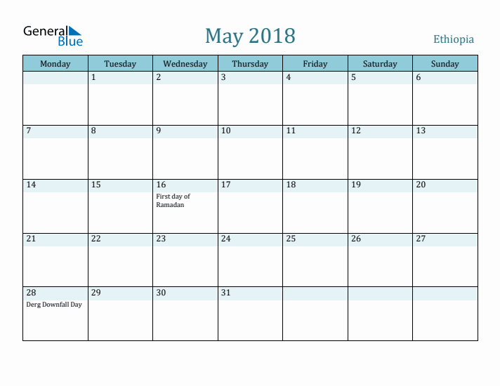 May 2018 Calendar with Holidays