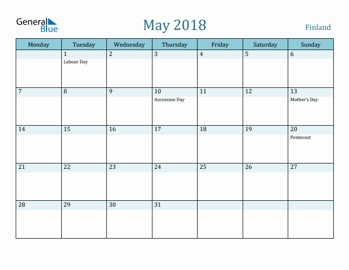 May 2018 Calendar with Holidays