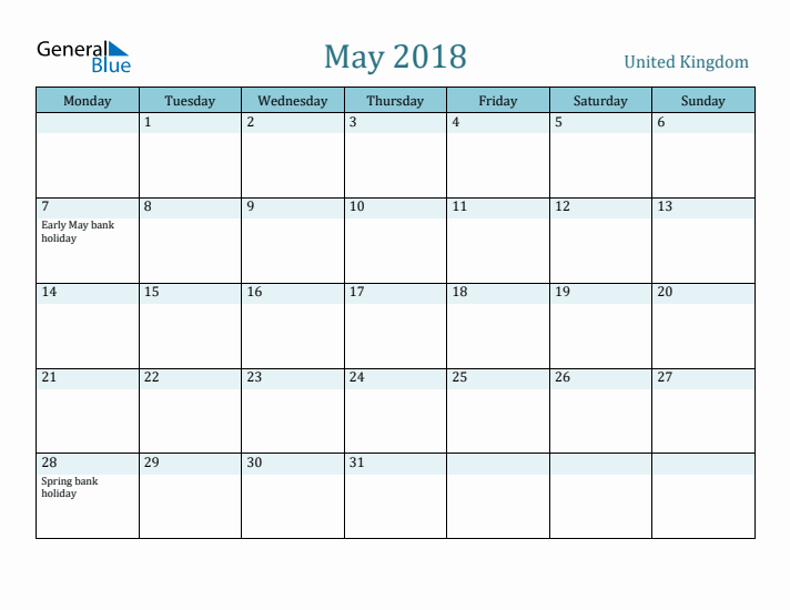 May 2018 Calendar with Holidays