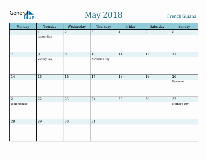 May 2018 Calendar with Holidays