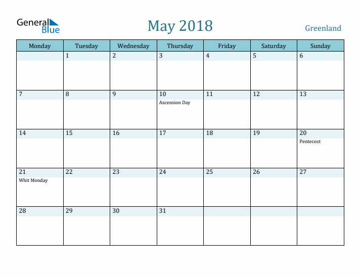 May 2018 Calendar with Holidays