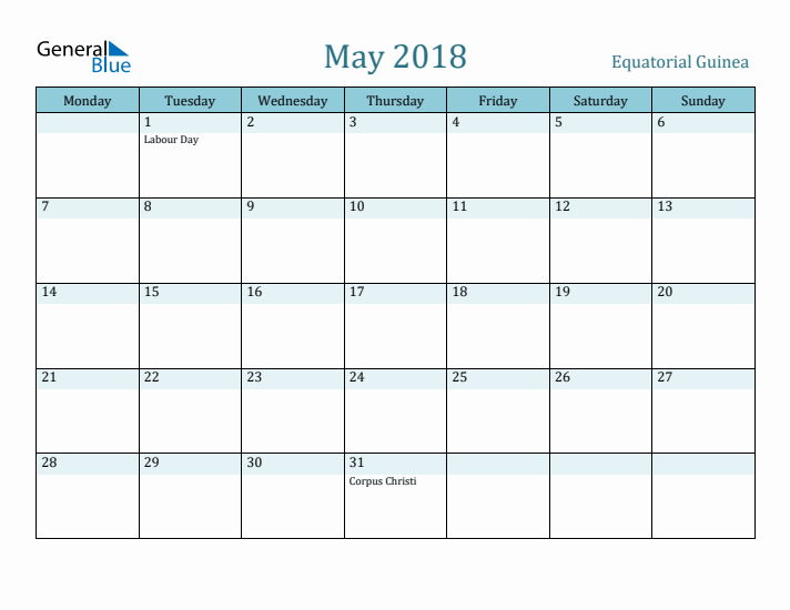 May 2018 Calendar with Holidays