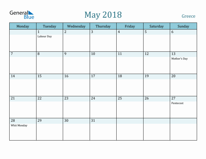 May 2018 Calendar with Holidays