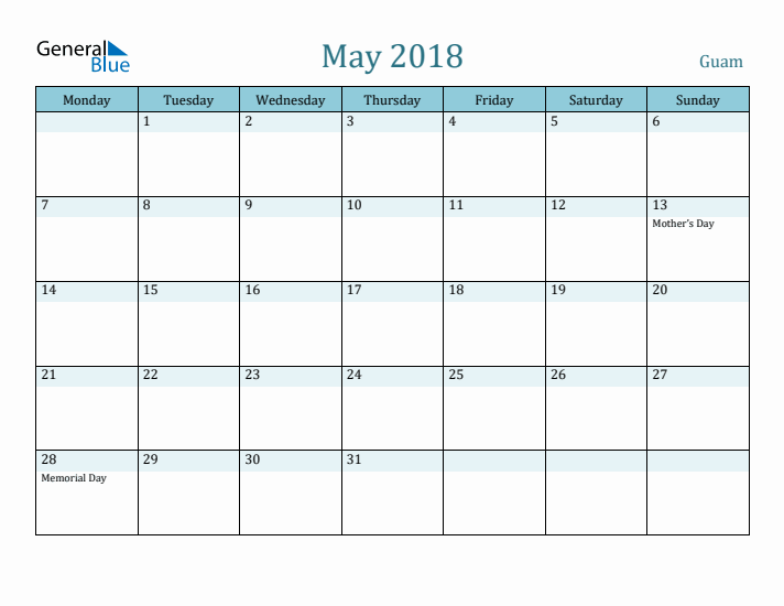 May 2018 Calendar with Holidays