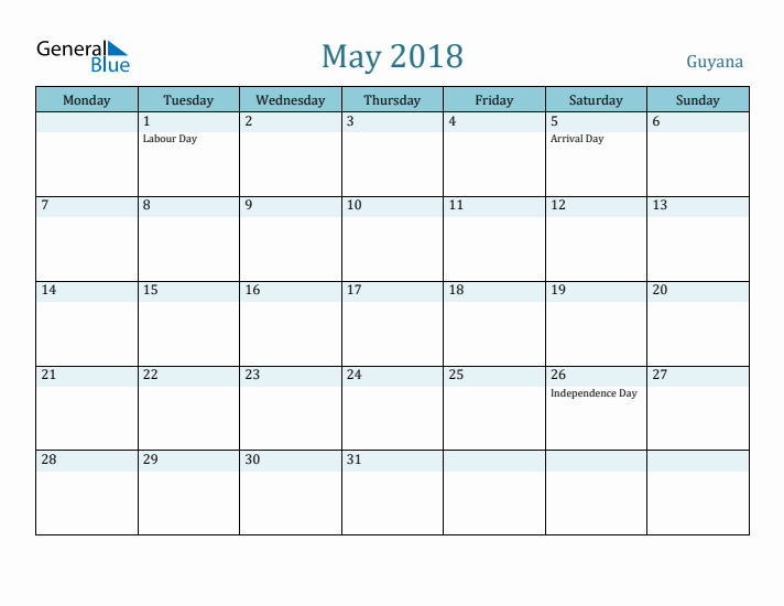 May 2018 Calendar with Holidays