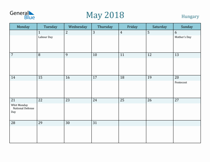 May 2018 Calendar with Holidays