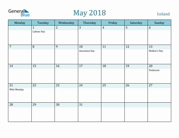 May 2018 Calendar with Holidays