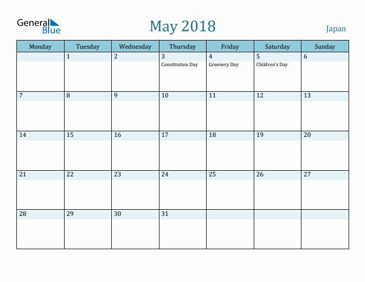 May 2018 Calendar with Holidays