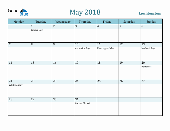 May 2018 Calendar with Holidays