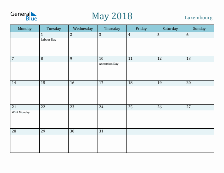 May 2018 Calendar with Holidays