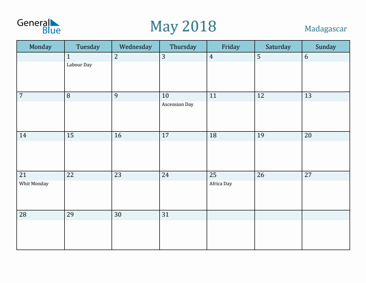 May 2018 Calendar with Holidays