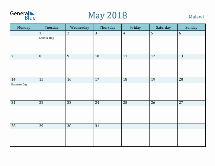 May 2018 Calendar with Holidays