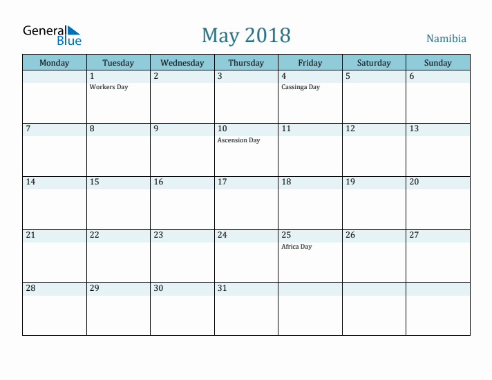 May 2018 Calendar with Holidays