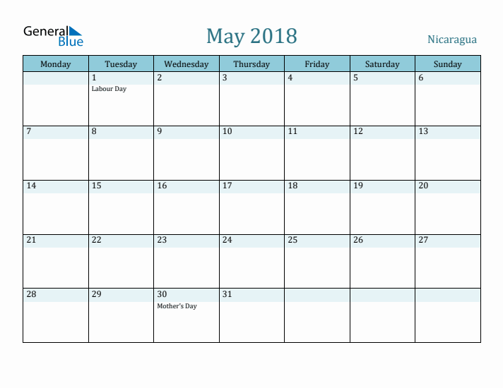 May 2018 Calendar with Holidays