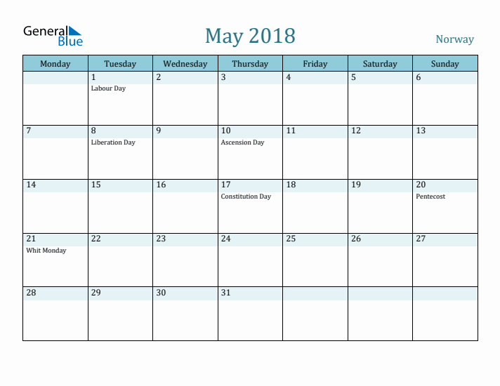 May 2018 Calendar with Holidays