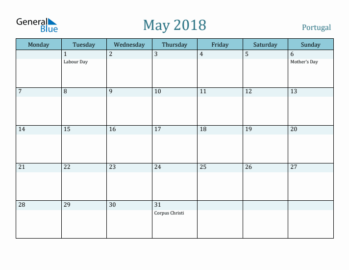 May 2018 Calendar with Holidays