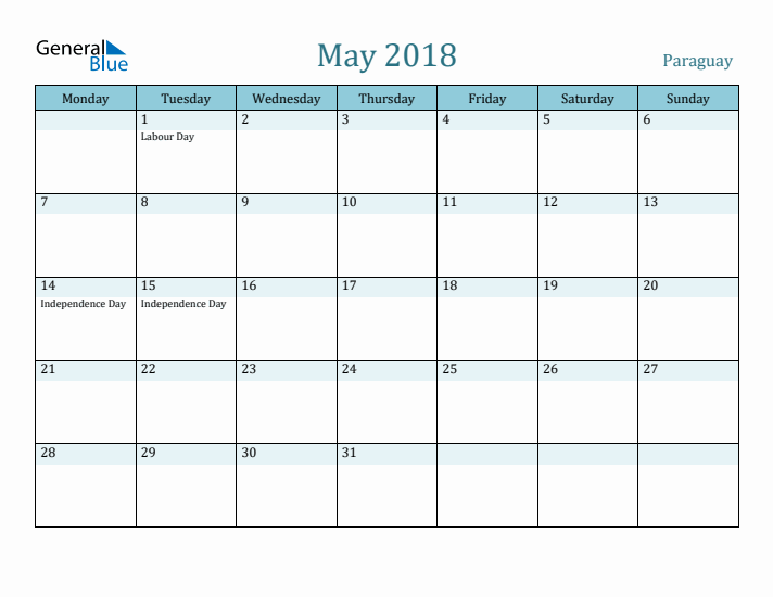 May 2018 Calendar with Holidays