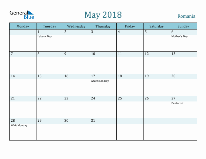 May 2018 Calendar with Holidays